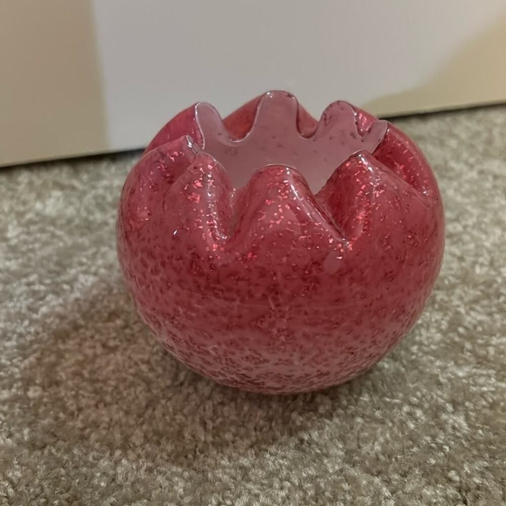 Cranberry Opalescent Victorian Spangle Glass Rose Bowl